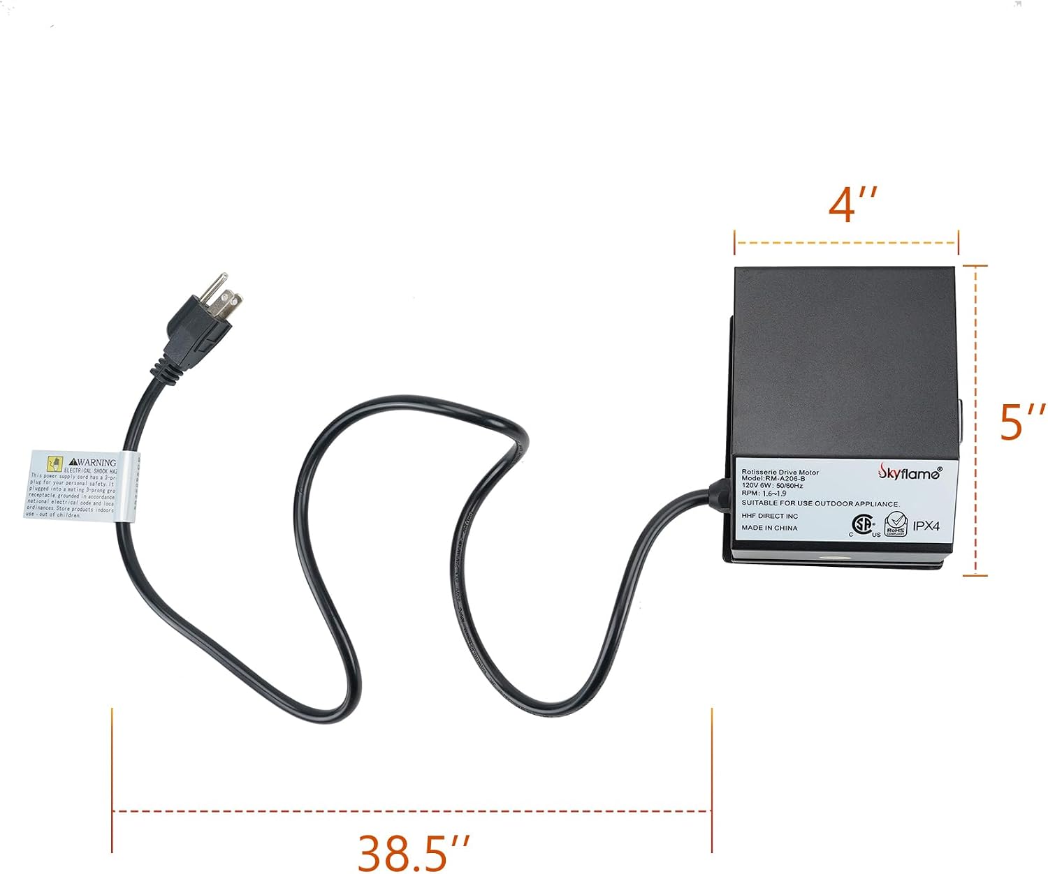 Skyflame Universal Stainless Steel BBQ Grill Electric Rotisserie Motor | Replacement, Water Proof On/Off Switch, 6 watt, 50 lb. Load, Black