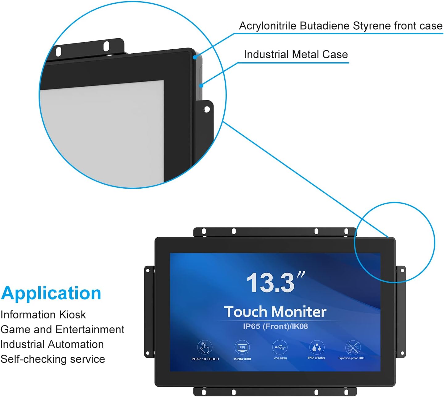 GreenTouch 18.5 Industrial Touch Monitor Open Frame, HDMI/VGA/DVI Interface, Muliti Touch Capacitive Touch Screen Technology