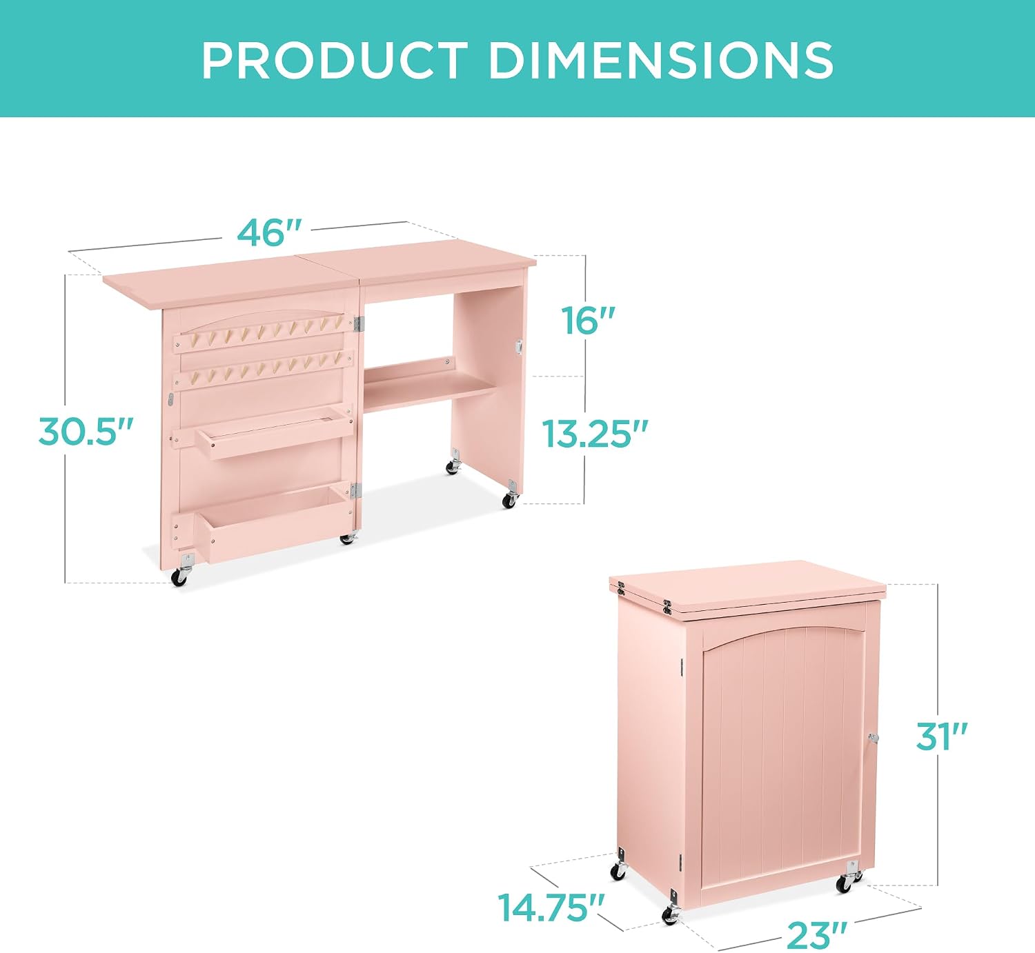 Best Choice Products Folding Sewing Table Multipurpose Craft Station & Side Desk with Compact Design, Wheels, Shelves, Storage Trays, Pegs
