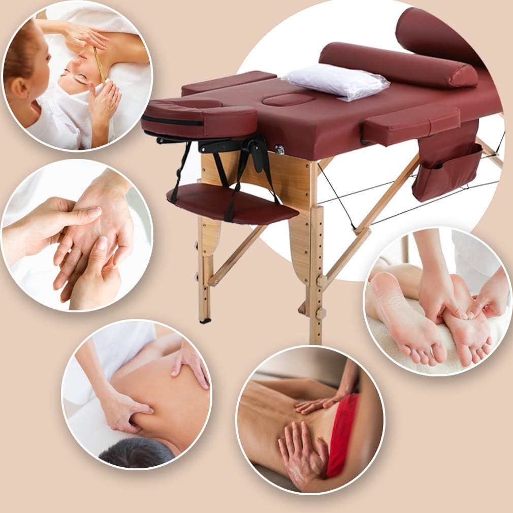 BestMassage Massage Bed Portable Massage Table 28 inch Wide Lash Bed Height Adjustable 2 Folding Spa Table with Towel Hanger Oil Pouch Half Bolster Round Bolster Non-Woven Bag