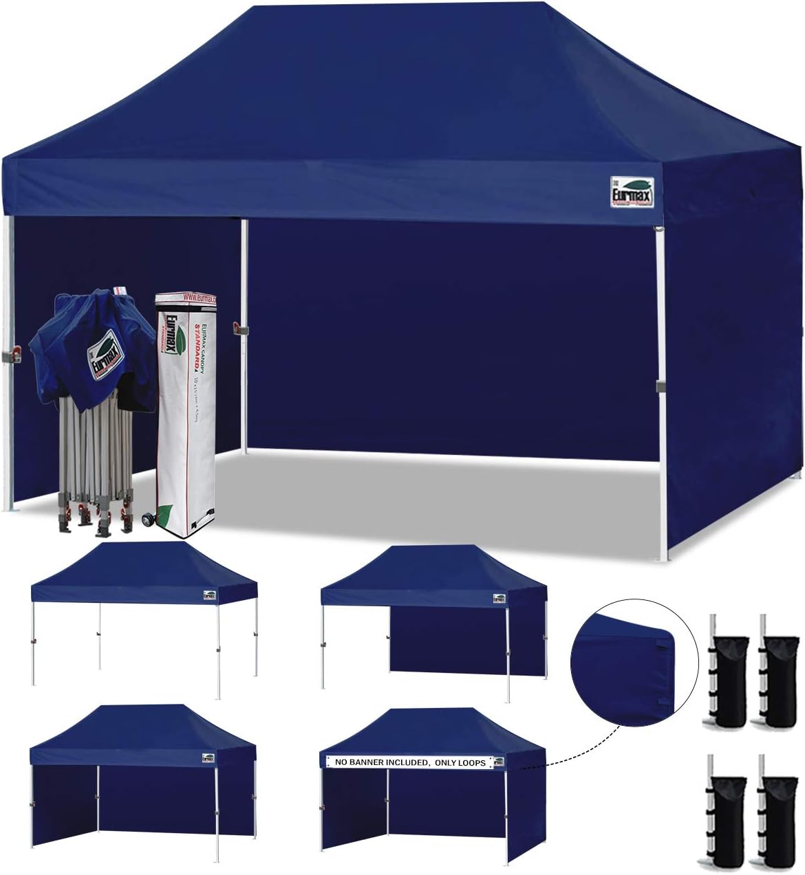 Eurmax USA 10x10 Pop Up Canopy Tent,Commercial Tent with Patented No-Tip Rolling Bag,4 Zippered Removable Walls,UV & Water Resistant Canopy Top,Heavy Duty Outdoor Gazebo,Instant Shelter(White)