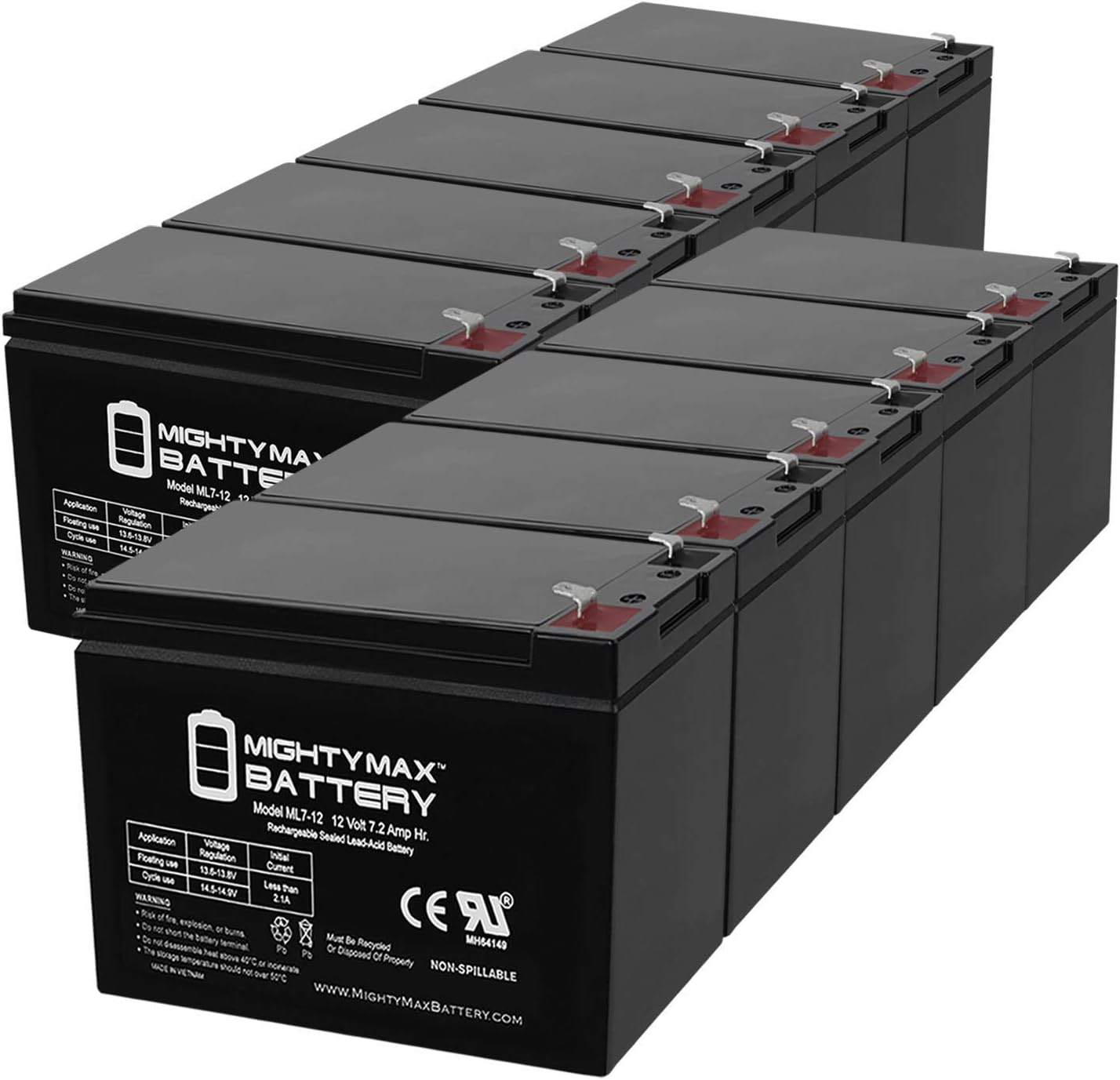 Mighty Max Battery 12V 7Ah SLA Battery Replaces BB BP7.5-12, HR8-12, HR9-12T2-10 Pack