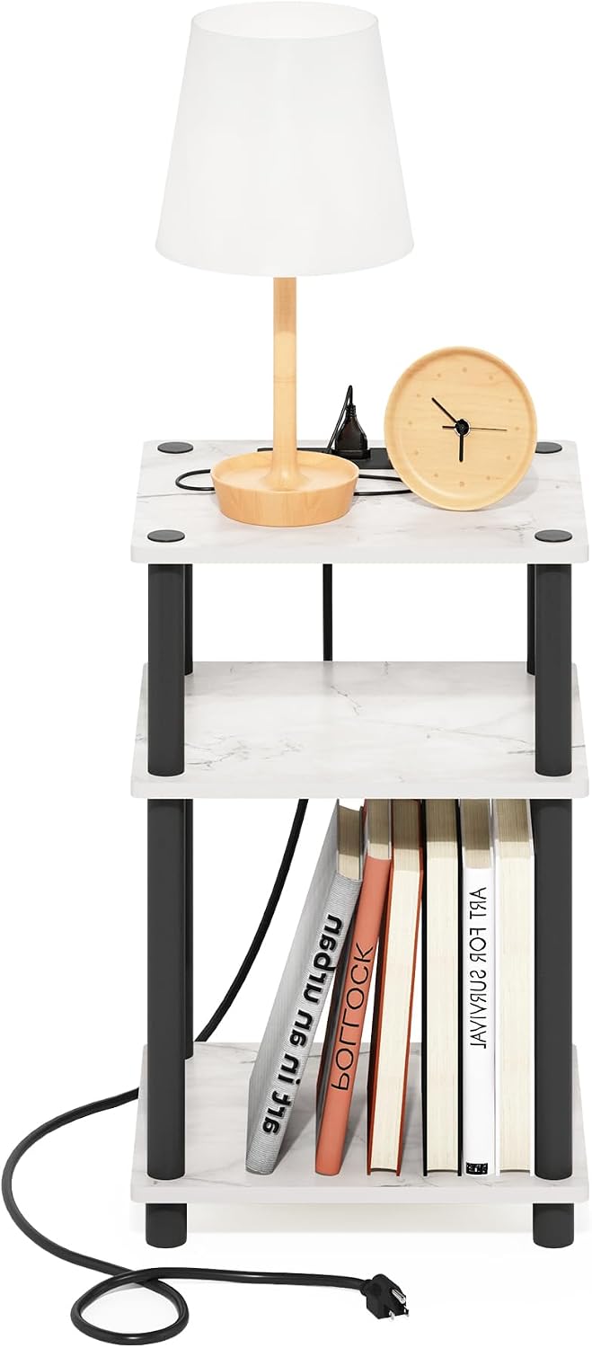 Furinno Turn-N-Tube End Table Corner Shelves, Set of 2, Dark Cherry/Black | Stackable Modern End Table with Open Shelf, Night Stand, Bedside Table, for Living Room, Bedroom