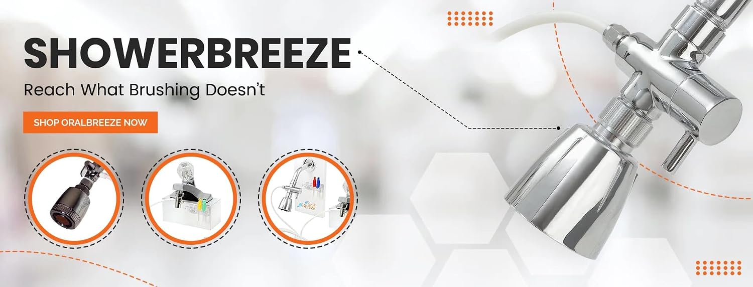 Oral Breeze ShowerBreeze | Oral Irrigator | Water Flosser | Cleaner for Braces, Gums, Implants | Shower-Powered, No Batteries