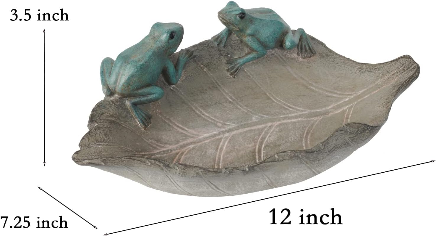 Bird-Feeder Wild Bird-Bath Bowl Outdoors - Garden Decor Polyresin Birds on Leaf 12.4 * 7.5 * 4.1 Inch-Newman House Studio
