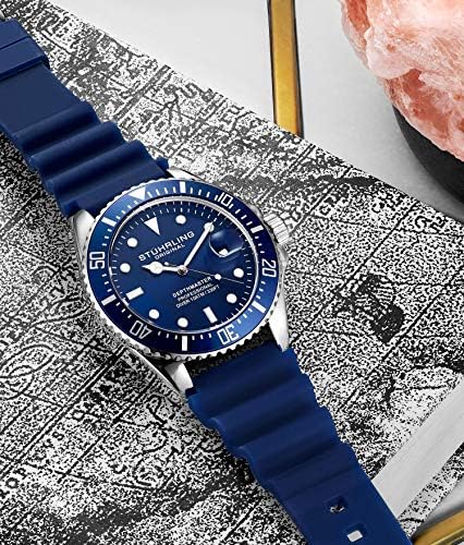 Stuhrling Original Men’s Dive Watch 42mm Stainless Steel, Japanese Quartz Mens Sport Watch, Rubber Strap, Water Resistant to 330 FT, Versatile and Comfort Fit