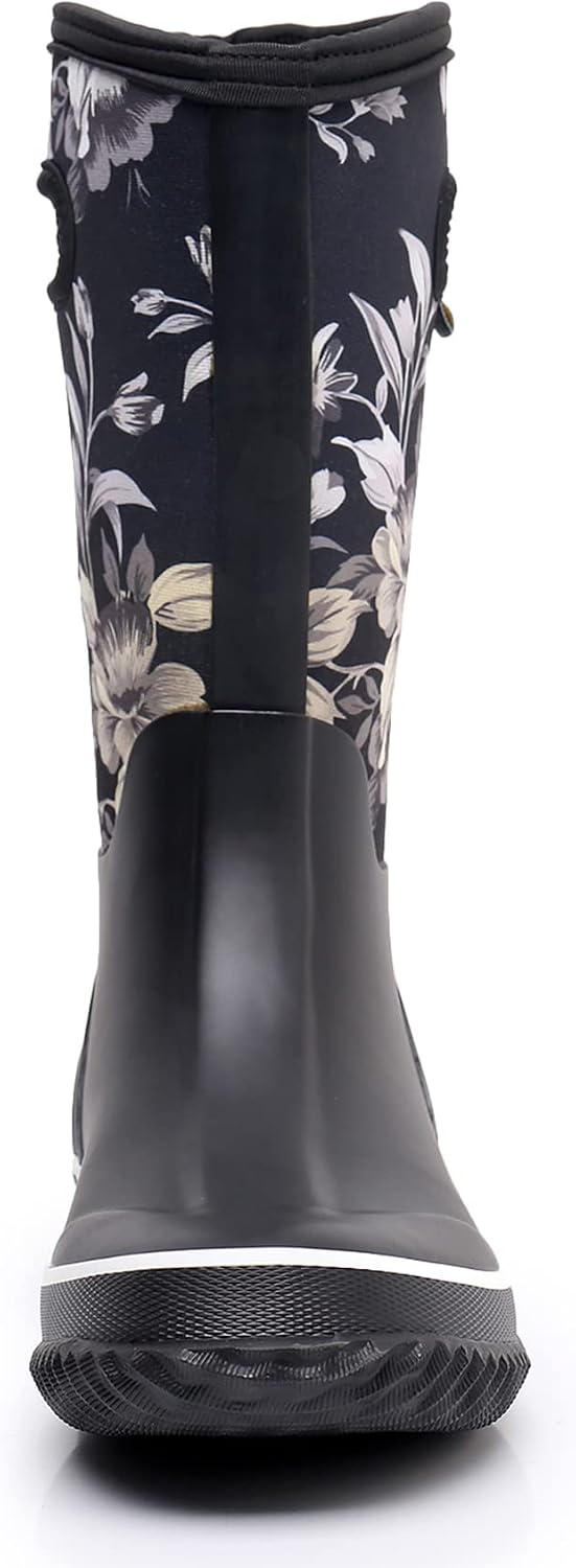 WTW Womens Mid Calf Rain Boots - Waterproof Insulated Neoprene Rubber Boots Mud Outdoor Hunting Garden Boots