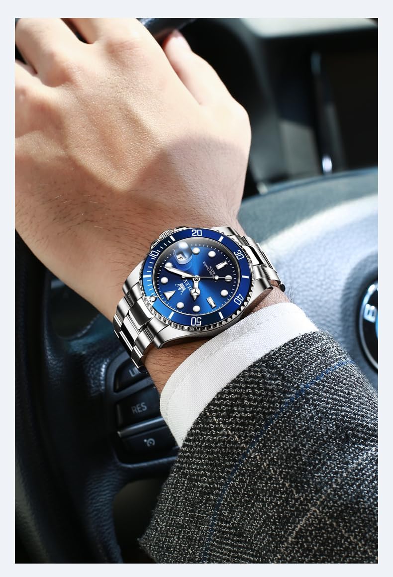 OLEVS Watches for Men,Classic Luxury Big Face Men Watches, Silver Dress Stainless Steel Men Wrist Watch with Luminous Analog Relojes para Hombres
