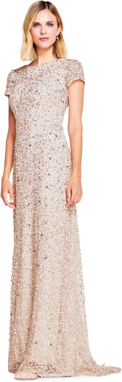 Adrianna Papell Womens Short-Sleeve All Over Sequin Gown