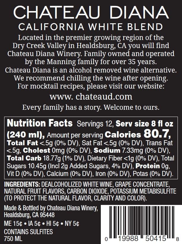 Chateau Diana Zero Alcohol Removed California White Blend (3, Chateau Diana Zero - Alcohol Removed White Blend - 3 Pack)