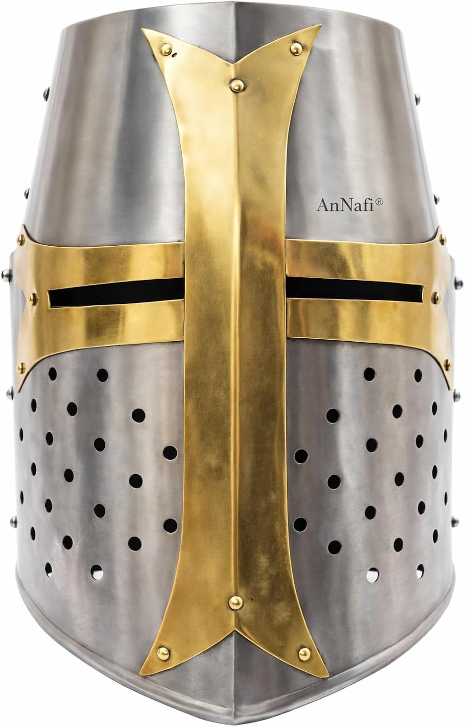 AnNafi® Brass Crusader Helmet | Medieval Metal Knight Helmets | PREMIUM QUALITY with Fitted LEATHER LINER | Dark Crusades Helmet Wearable for Adult