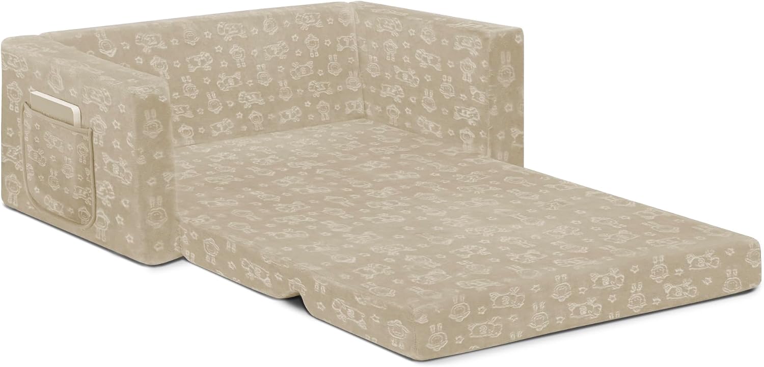 Delta Children - Serta Perfect Sleeper Kids 2-Seater Sofa, Convertible 2-in-1 Flip Open Toddler Couch Sleeper, Foam Chair for Playroom & Bedroom