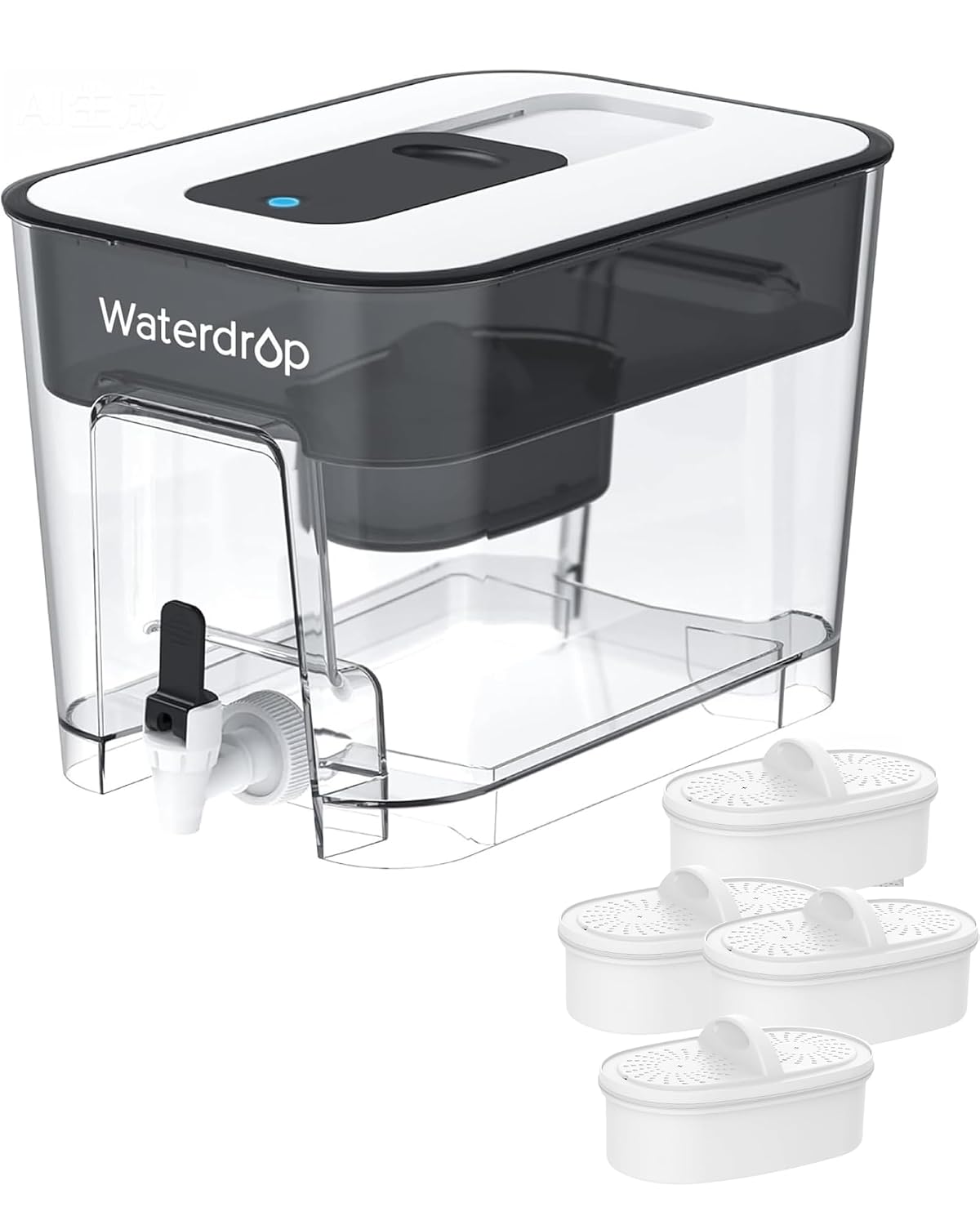 Waterdrop WFD-22L Large Water Filter Dispenser, 40-Cup Capacity, Black