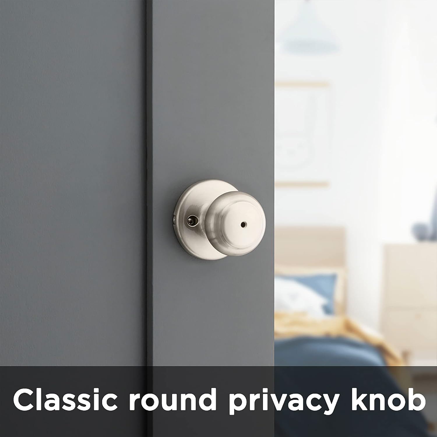 Kwikset Cove Interior Privacy Door Knob with Lock, Door Handle For Bathroom and Bedroom, Satin Nickel Keyless Turn Lock Doorknob, with Microban Protection