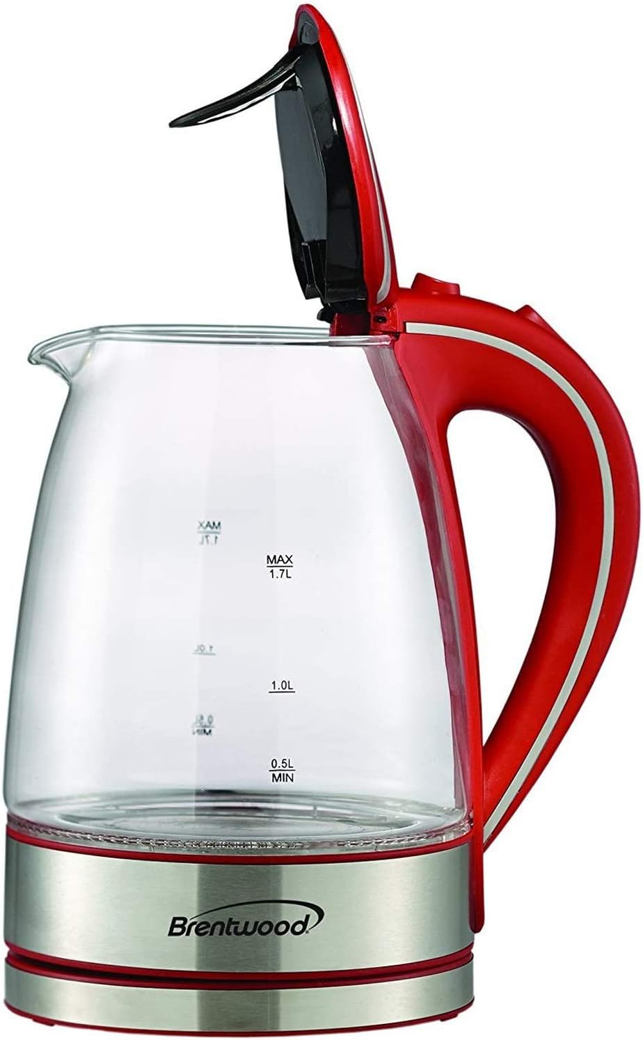 Brentwood Appliances KT-1900R Tempered Glass Tea Kettles, 1.7-Liter, Red