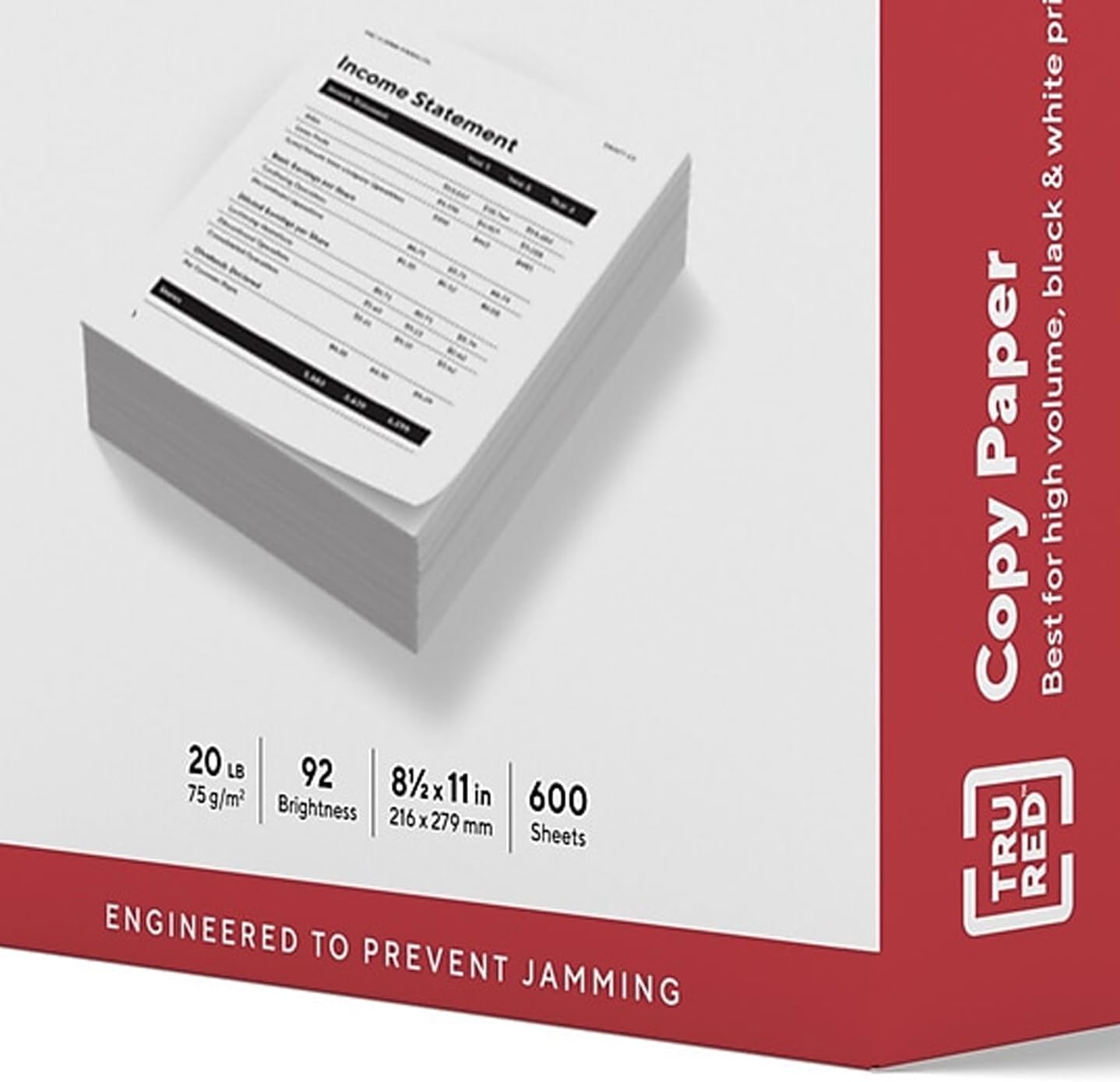 Staples TRU RED Copy & Printer Paper, 8.5 x 11, 20 lb, 92 Bright, 5,000 Sheets/Carton, White Letter Size Paper for Office, School & Home