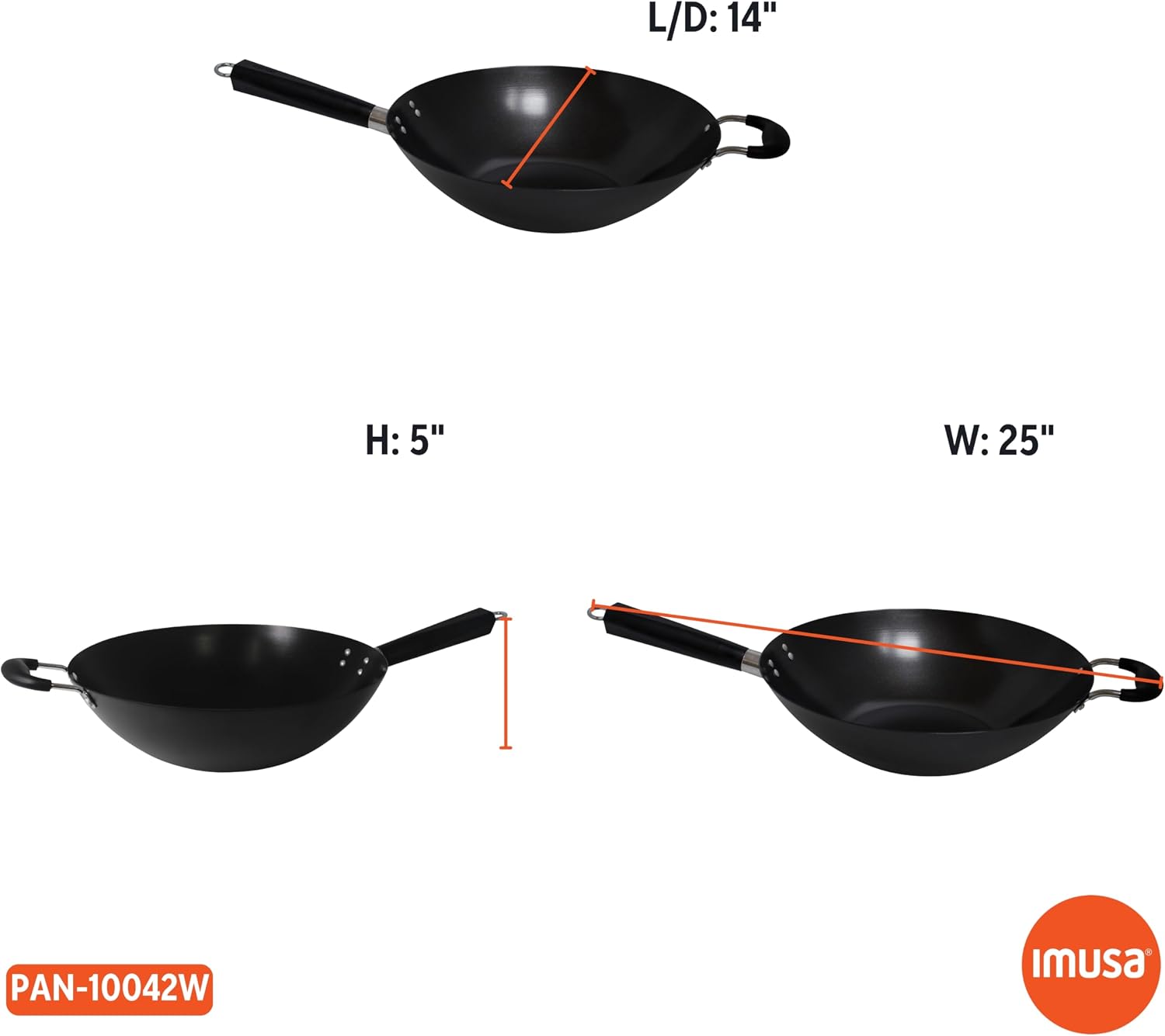 IMUSA 9.5 Inch Carbon Steel Nonstick Wok with Cool-touch Handle, Black | Cool-Touch Handle, Ideal for Stir Fry, Great for Everyday Meals