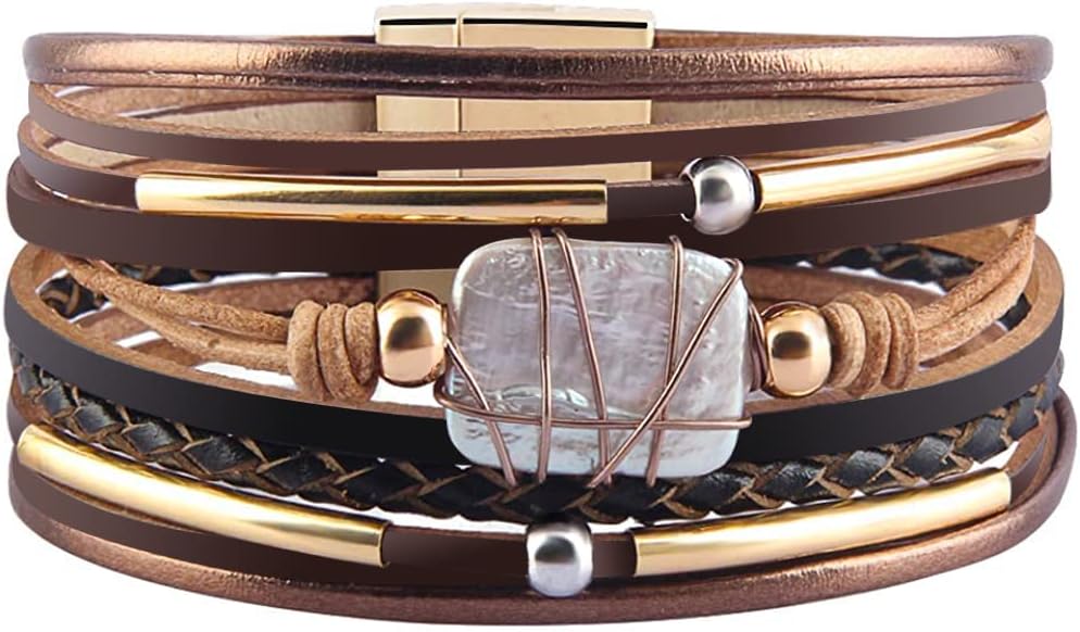 Fesciory Leather Wrap Bracelets for Women, Boho Western Layered Jewelry