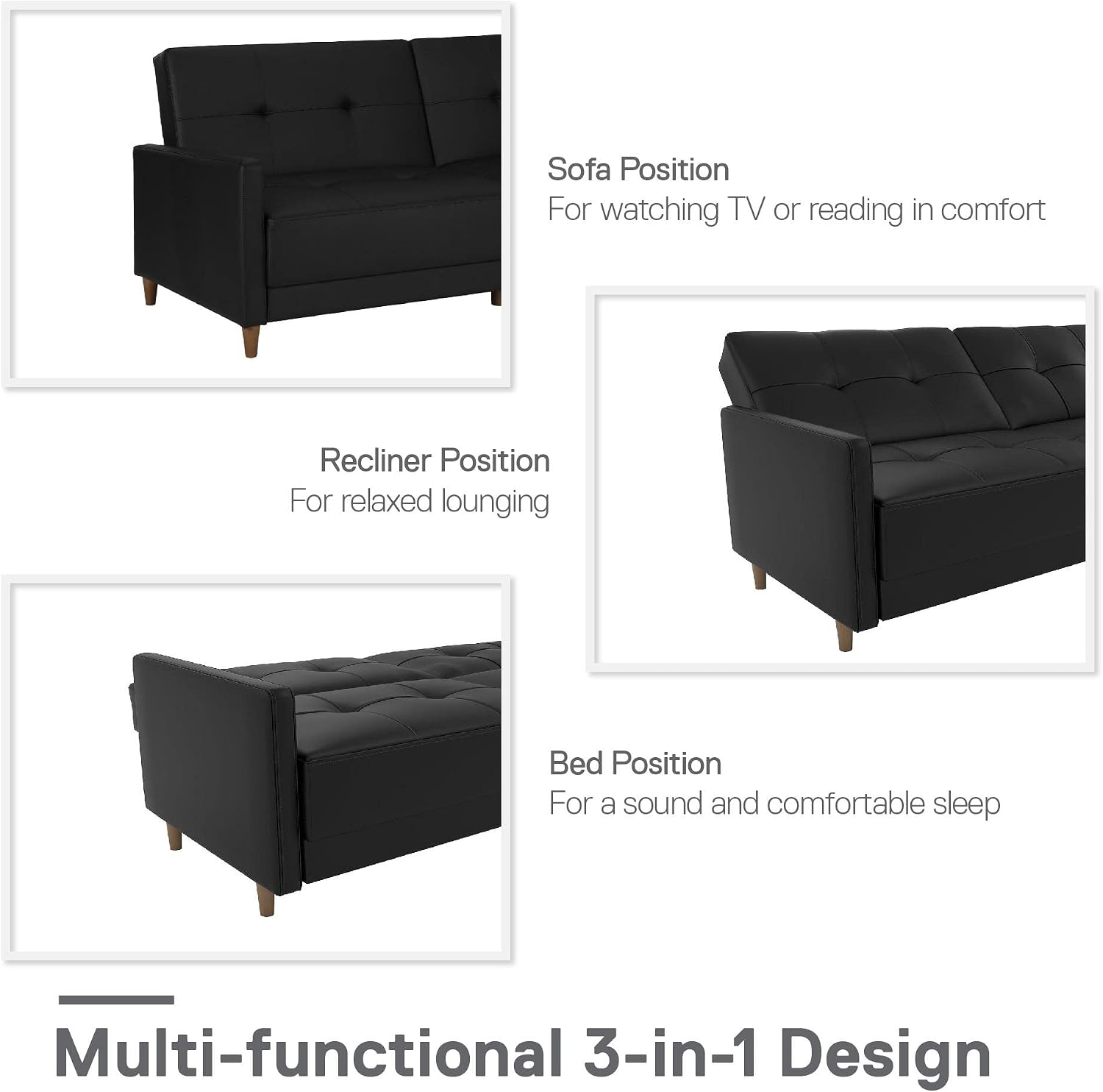 DHP Andora 76 Inch Futon Sofa Bed, Modern Upholstered Couch Sleeper with Button Tufted Back and Seat, Navy