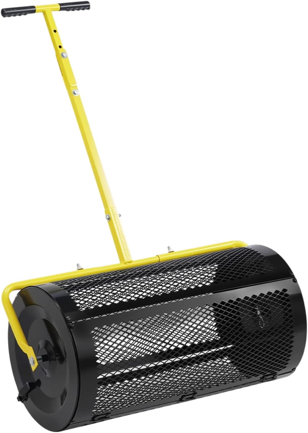 VINGLI Compost Spreader, 24 inch Peat Moss Spreader with Height Adjustable Handle, T Shaped Handle Peat Moss Roller, Seed Spreader for Lawn Backyard Outdoor (24"-Black & Yellow)
