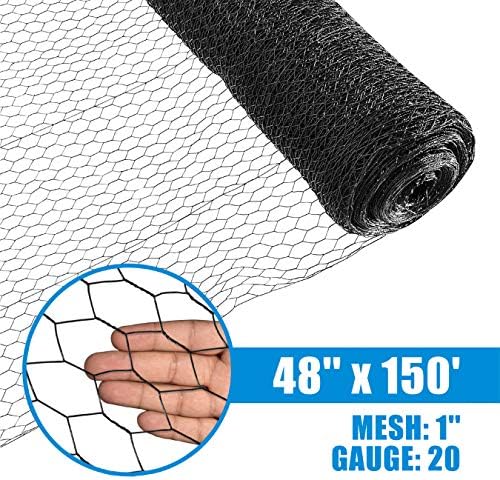 Fencer Wire 20 Gauge Black Vinyl Coated Poultry Hex Netting with 1 inch Mesh (6 ft. x 150 ft.)