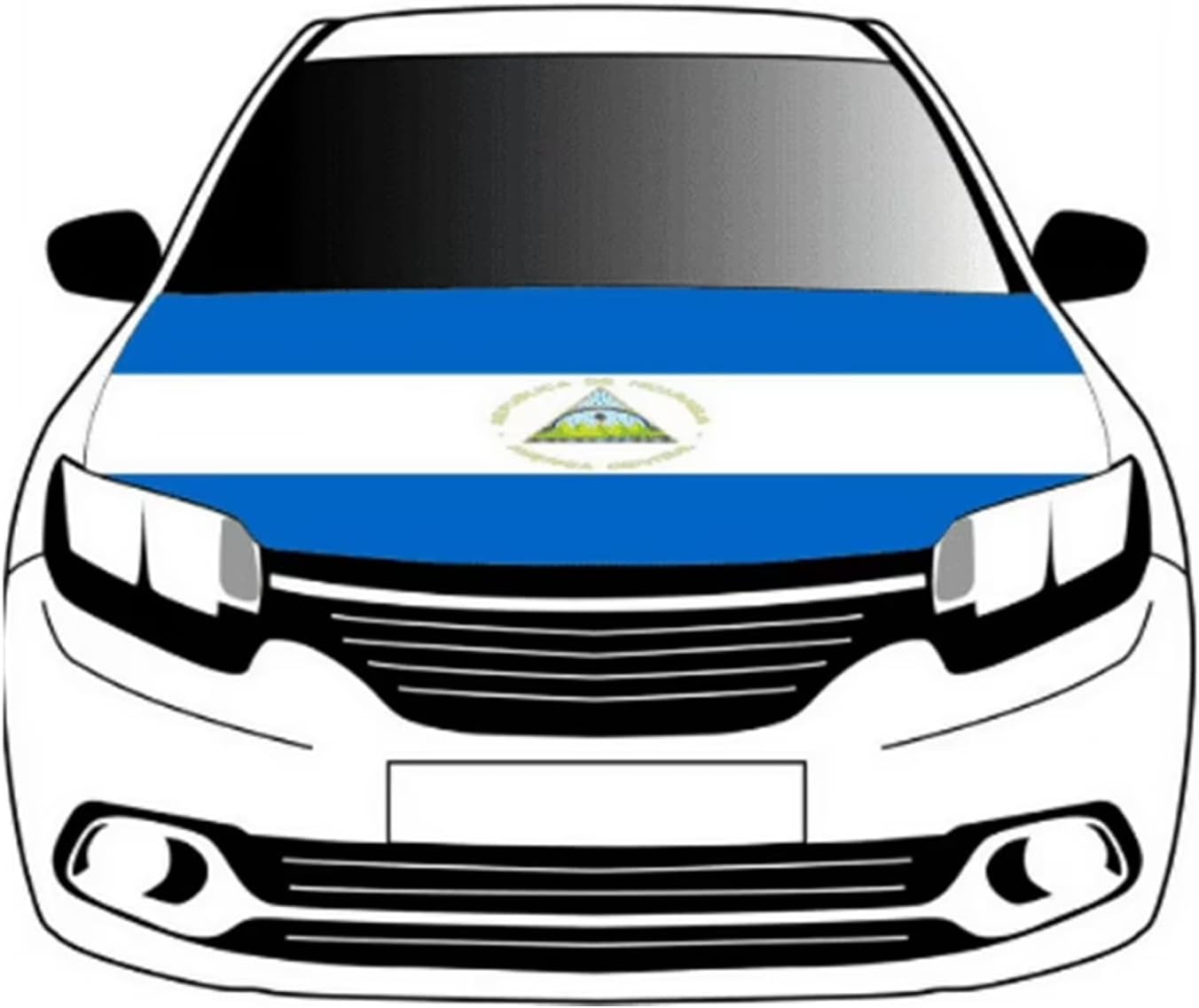 Nicaragua Car Hood Cover, Flag 4x5ft Car Bonnet Banner, Universal Fit, Elastic Polyester, Stretchable, Patriotic Automotive Hood Covers, Patriot Gifts