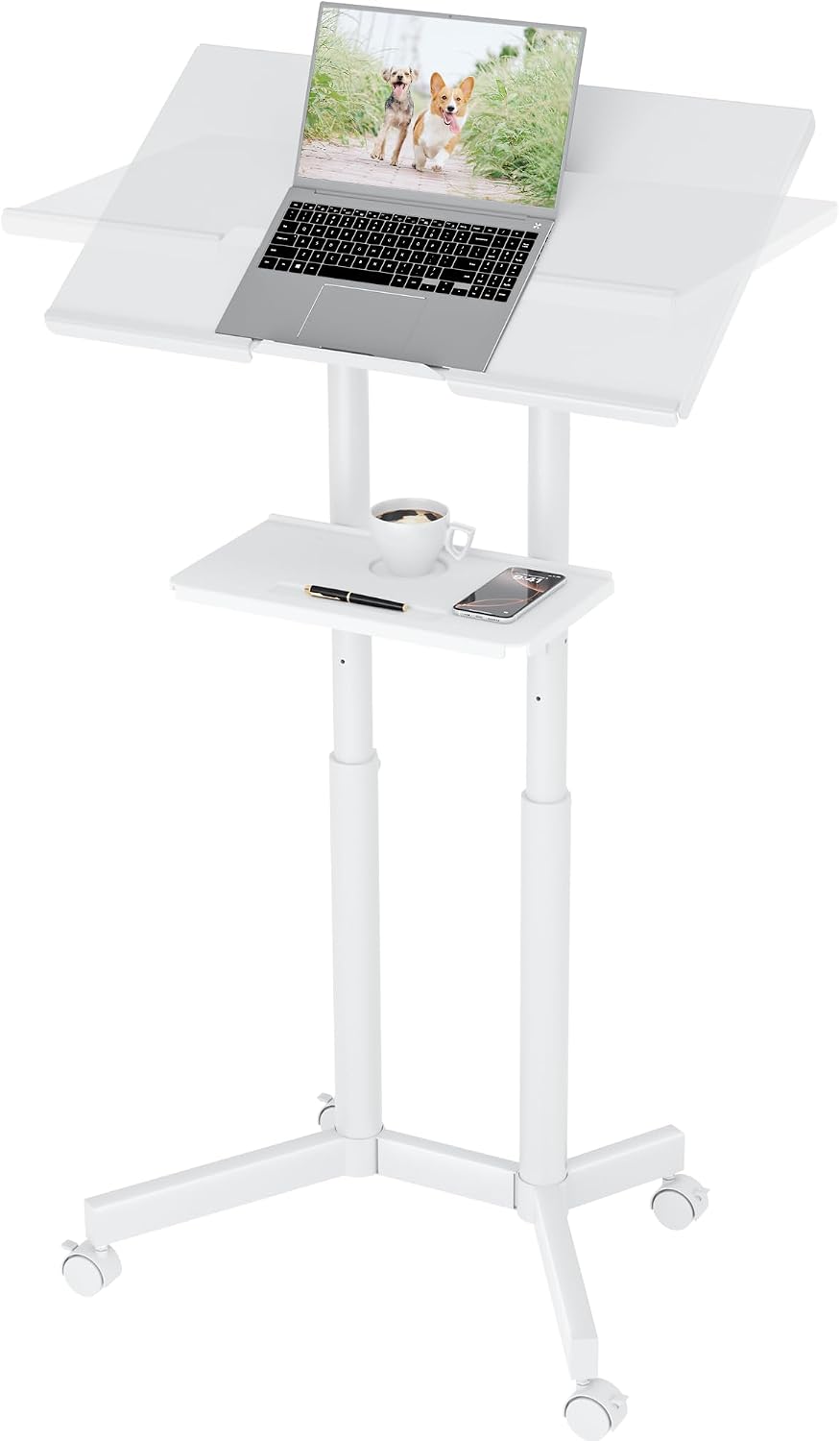 BONTEC Lecterns & Podiums Portable Mobile Standing Laptop Desk, Sit Stand | Height Adjustable, Home Office Classroom Pulpit Stand Up Desk Workstation, Rolling Table Laptop Cart with Storage Tray
