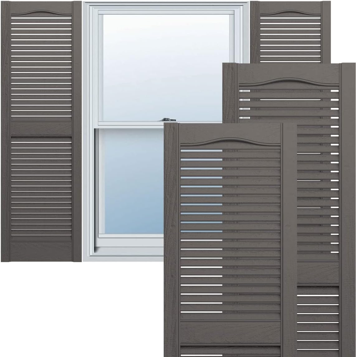 Ekena Millwork Lifetime Vinyl LL1S12X05200BL Standard Cathedral Top Center Mullion, Open Louver Vinyl Shutters, w/Installation Shutter-Lok's & Matching Screws (Per Pair), 12"W x 52"H, Black