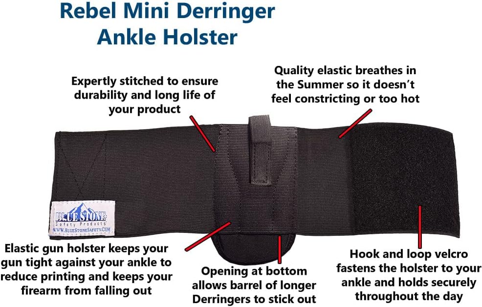 Rebel Mini Derringer Ankle Holster - Derringer Concealed Carry Ankle Holster - Compatible with Most NAA .22, .25, .32 North American Arms' Derringers