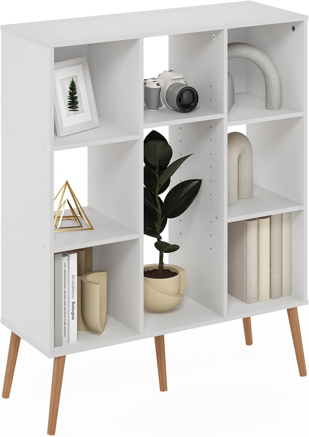 Furinno LUDER Book Shelf, 6-Tier Tall Modern Bookshelf, Bookcase with Open Shelves, 9.3 x 12 x 71, for Living Room, Bedroom, Home Office, White