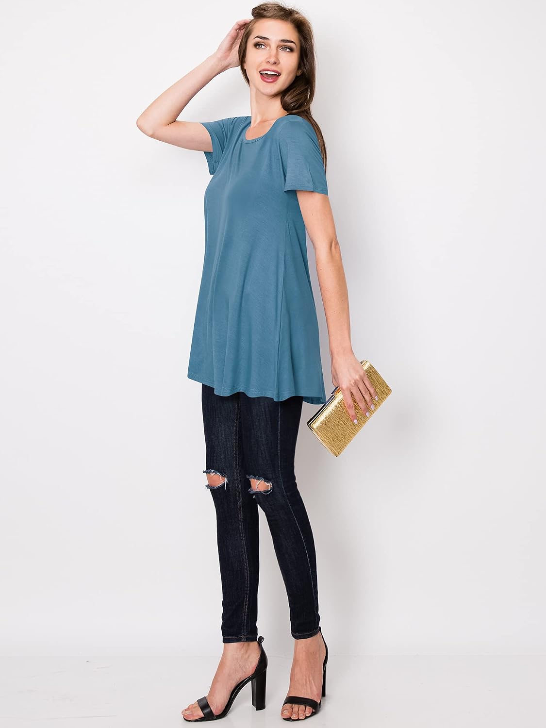 Lock and Love Women Solid Short Sleeve/Sleeveless Tunic for Leggings Swing Tunic Flare Tank Tops S-5XL Plus Size Made in USA