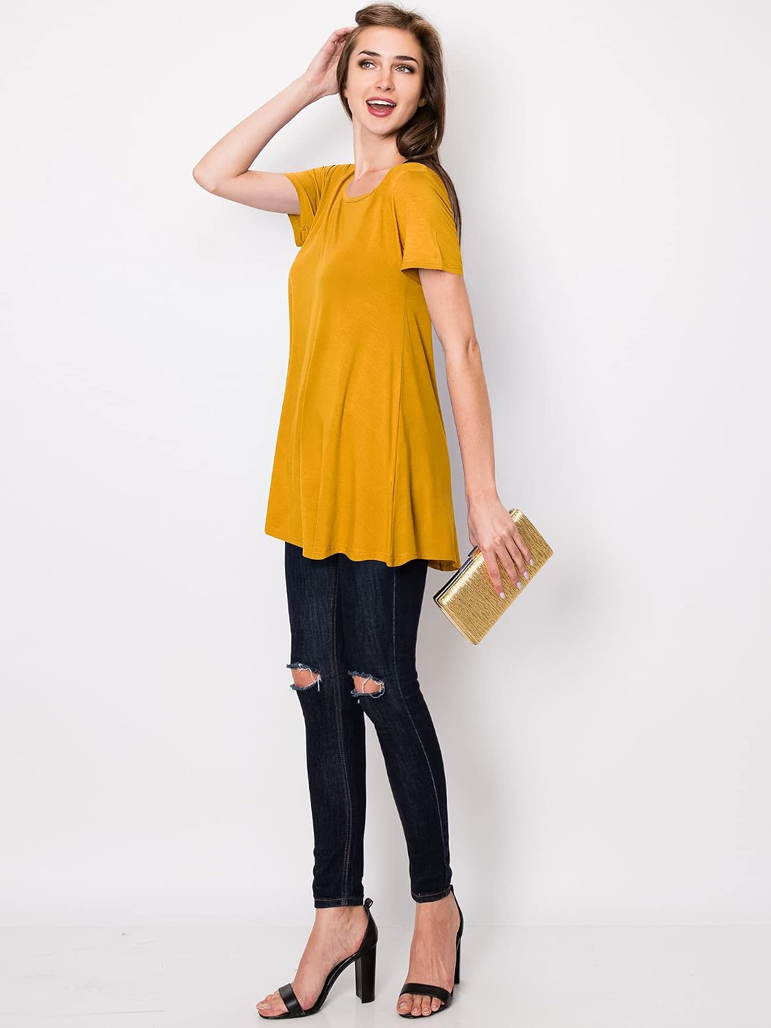 Lock and Love Women Solid Short Sleeve/Sleeveless Tunic for Leggings Swing Tunic Flare Tank Tops S-5XL Plus Size Made in USA