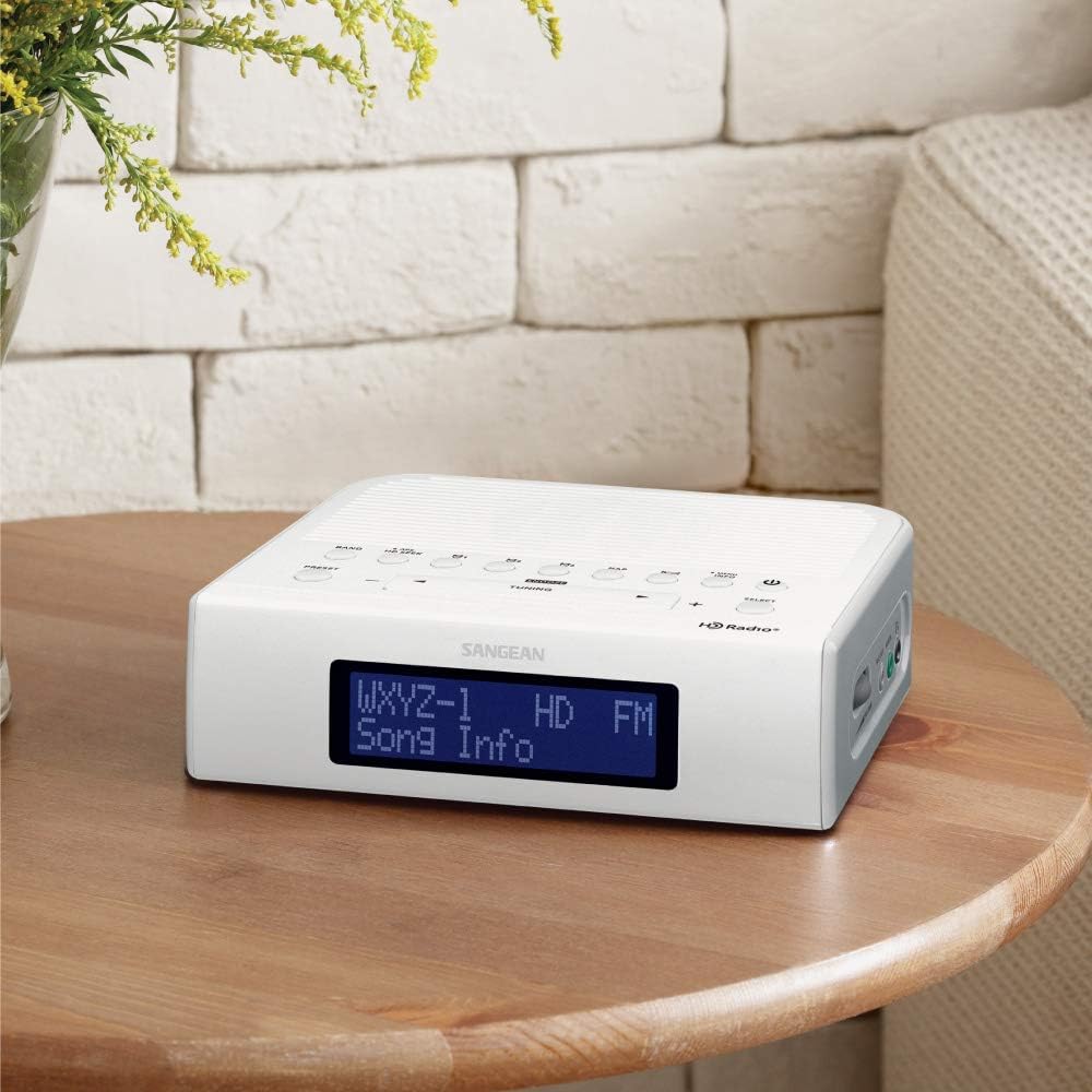 Sangean HDR-15 AM/FM Digital Tuning Clock Radio with USB Phone Charging, White