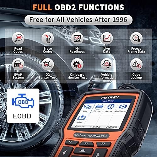 FOXWELL NT510 Elite fit for Chrysler Jeep Dodge Scan Tool, All System OBD2 Scanner Bidirectional Diagnostic Tool