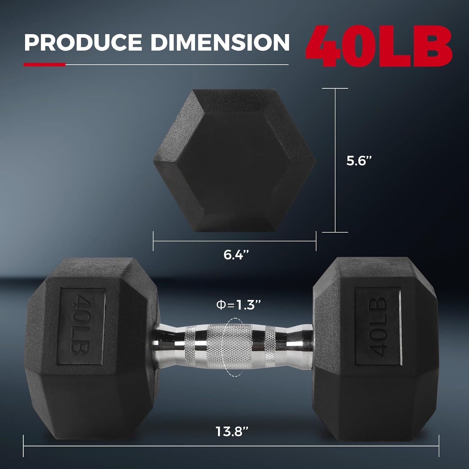 RitFit Rubber Coated Hex Dumbbell Weights Set for Home Gym | Cast Iron Core, Anti-Slip Knurled Chrome Handle, Hexagon Anti-Roll, Heavy-Duty Dumbbell Set for Strength Training