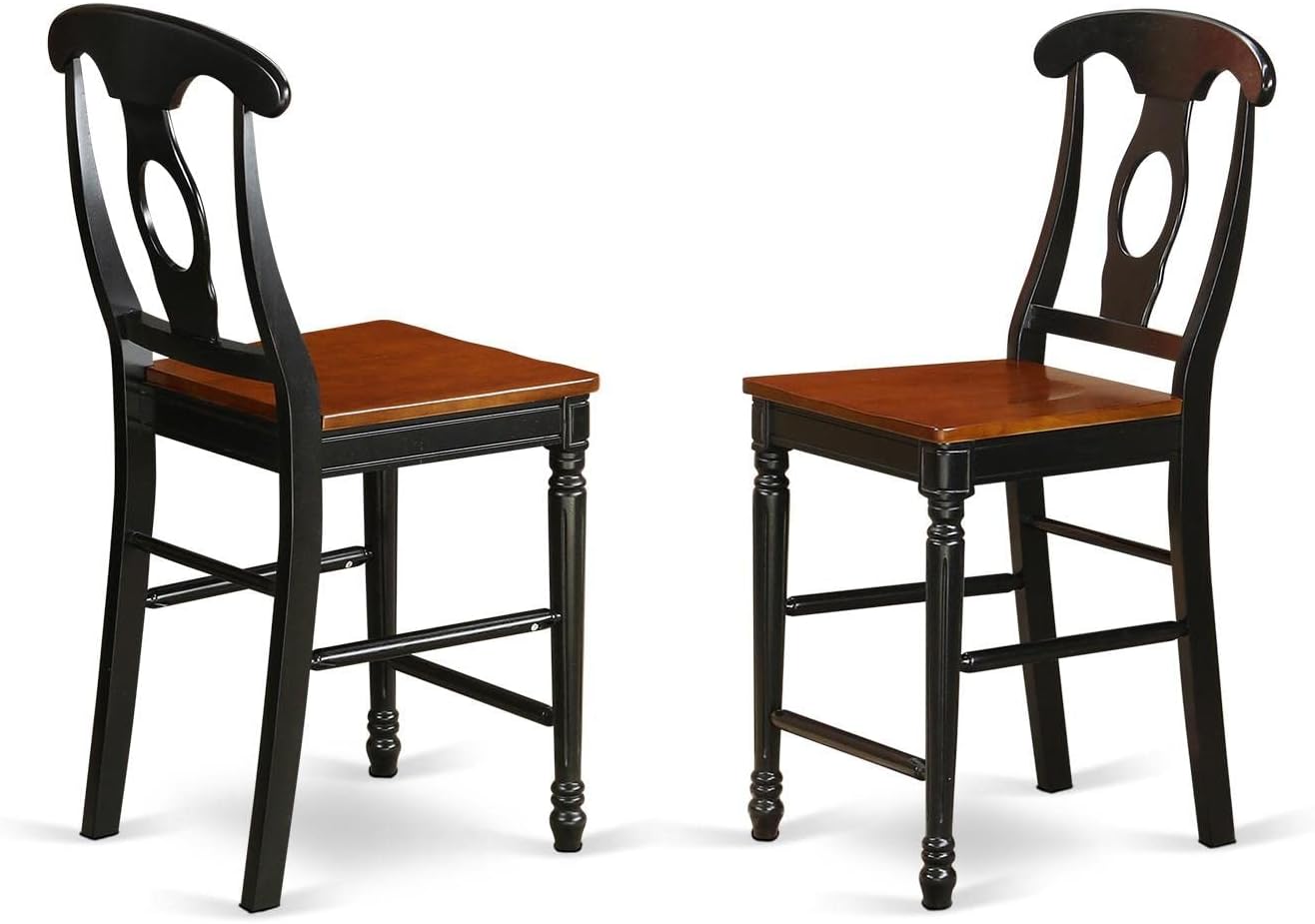 East West Furniture KES-WHI-W Kenley Counter Height Dining Chairs - Napoleon Back Solid Wood Seat Chairs, Set of 2, Buttermilk & Cherry