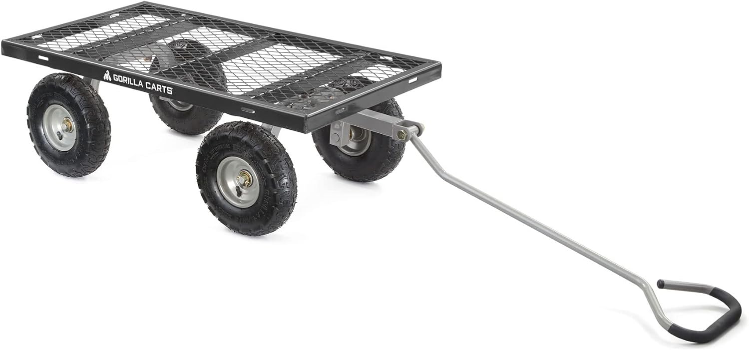 Gorilla Carts 800-Pound Capacity Heavy Duty Steel Mesh Versatile Utility Garden Wagon with Easy Grip Handle for Outdoor Hauling, Red, Model GOR800-COM | 800-lb Capacity Steel Utility Garden Cart for Homeowners and Contractors Hauling Firewood, Bricks and…