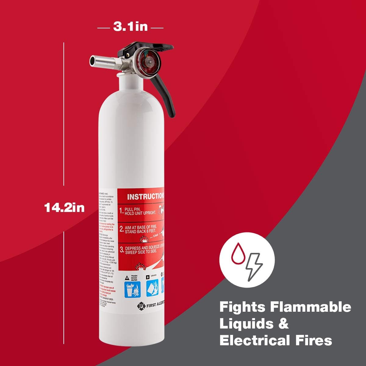 First Alert Fire Extinguisher, Standard Garage Use | GARAGE10 UL RATED 10-B:C, Red 1-Pack