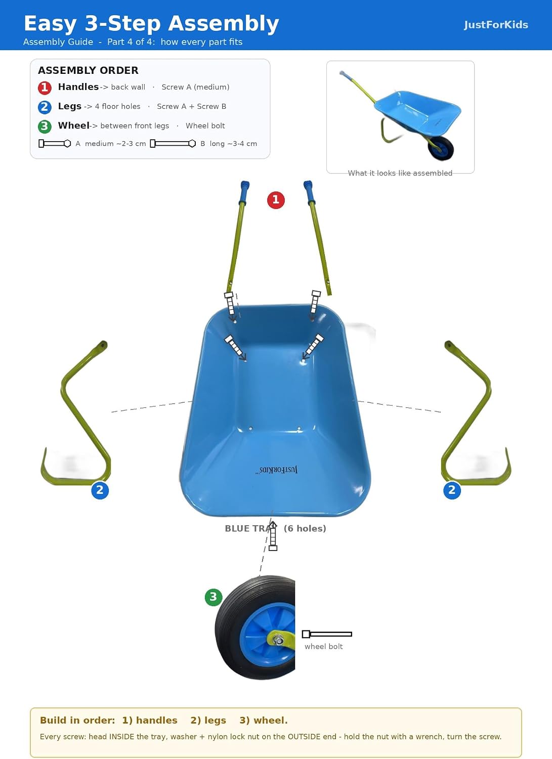 G & F Kids Metal Wheelbarrow, Child-Size Steel Garden Wheelbarrow for Toddlers & Kids, Sturdy Single-Wheel Design for Outdoor Play
