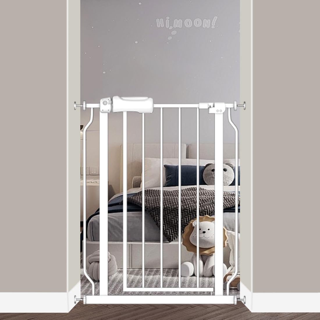 Fairy Baby Extra Wide Baby Gate for Doorways Auto Close Safety Gates for Bedroom, Fits 57.5 Inch to 62 Inch with Pressure Mounted Extention Kit, White | Pressure Mounted No Drill Pet Gate with Door, Heavy Duty Walk-Through Gate for Toddlers, Kids, Dogs,…