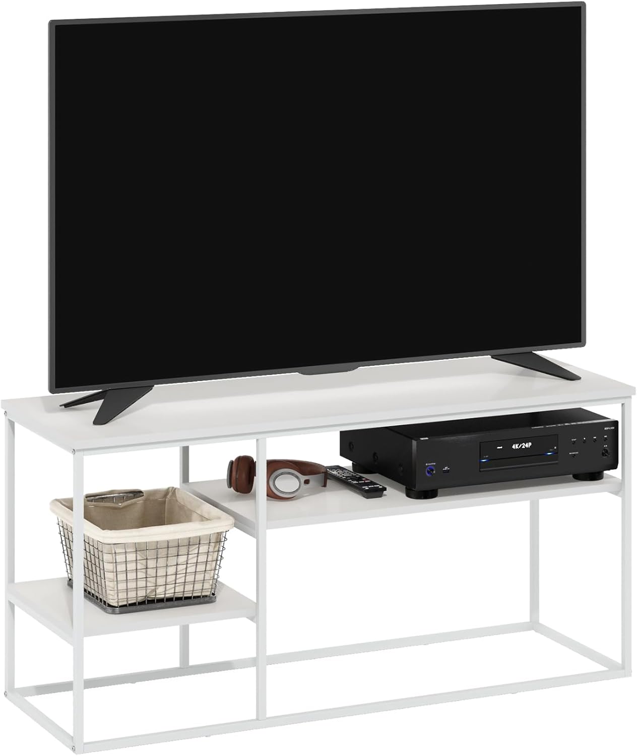 Furinno Moretti 3-Tier Metal Frame TV Stand, French Oak Grey
