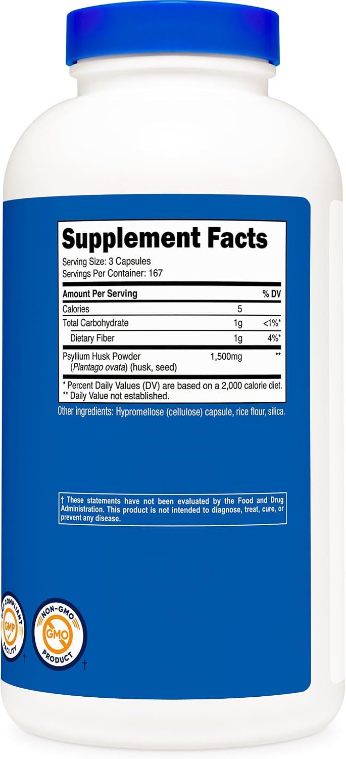 Nutricost Psyllium Husk 1500mg, 500 Capsules, Gluten Free, GMO-Free