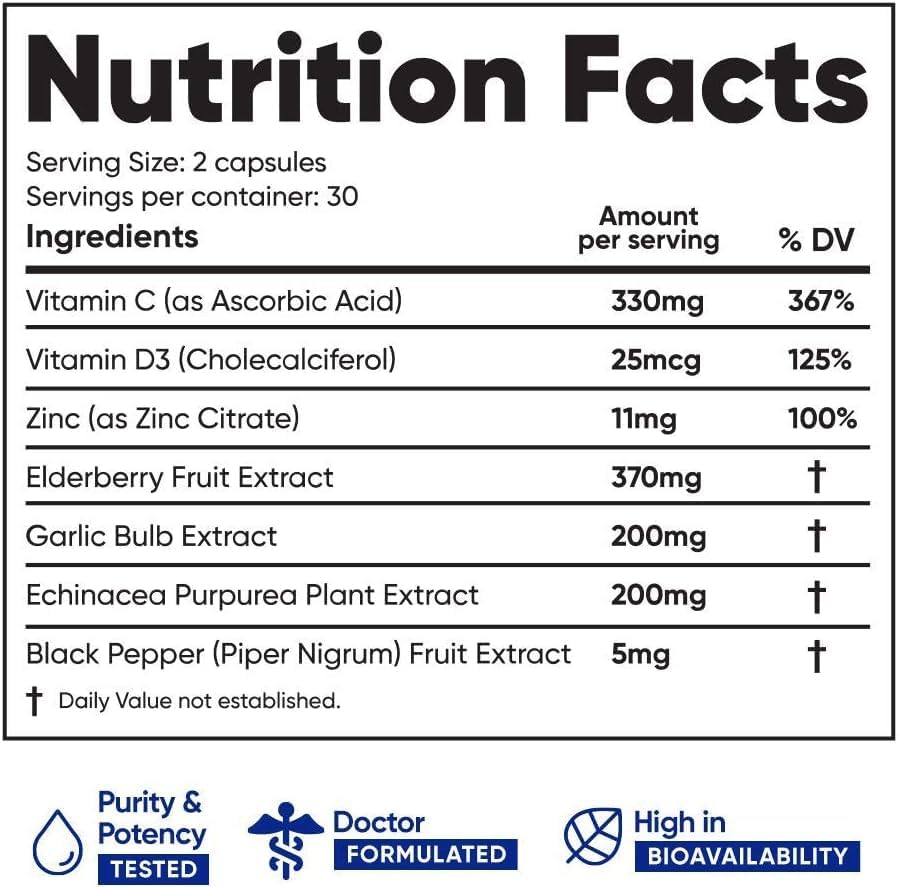 Immuneti Advanced Immune Support – Doctor Formulated 6-in-1 Daily Immunity Supplement – Made in USA – With Vitamin C, D3, Zinc, Elderberry