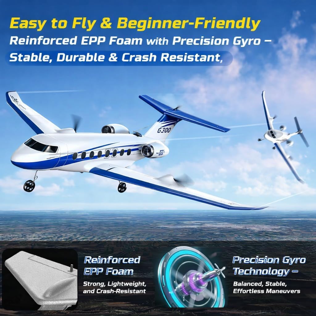 ANTSIR RC Plane G700 Private Jet, 2.4GHz 3CH Easy to Fly RC Airplane Gift | 6-Axis Gyro, RTF Glider, Display Stand, 2 Batteries, Durable Foam