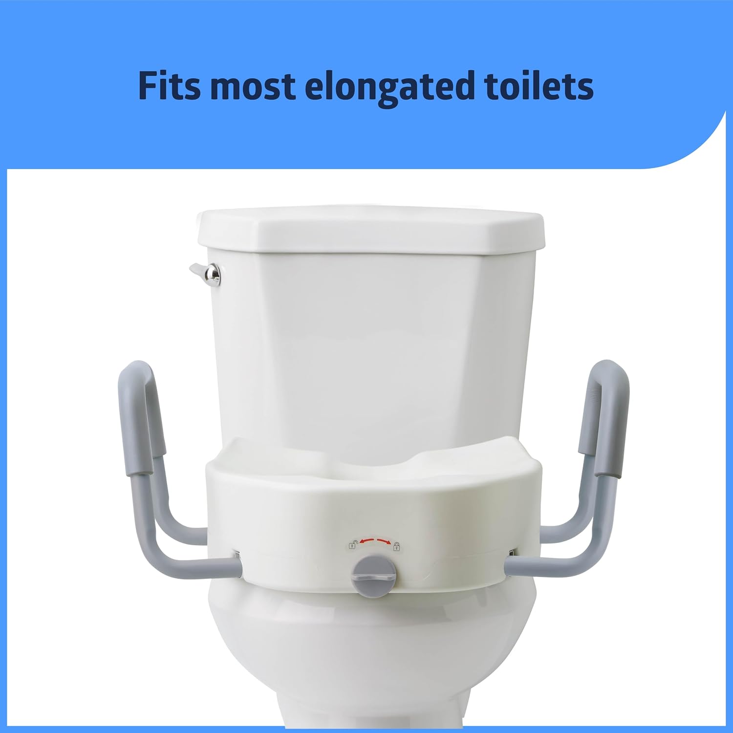 Medline 5" Standard Raised Locking Toilet Seat, 400 lb Capacity | Toilet Riser with Removable Padded Arms, Fits Most Standard Toilets, No Lid, Medical Seat For Adults and Elderly
