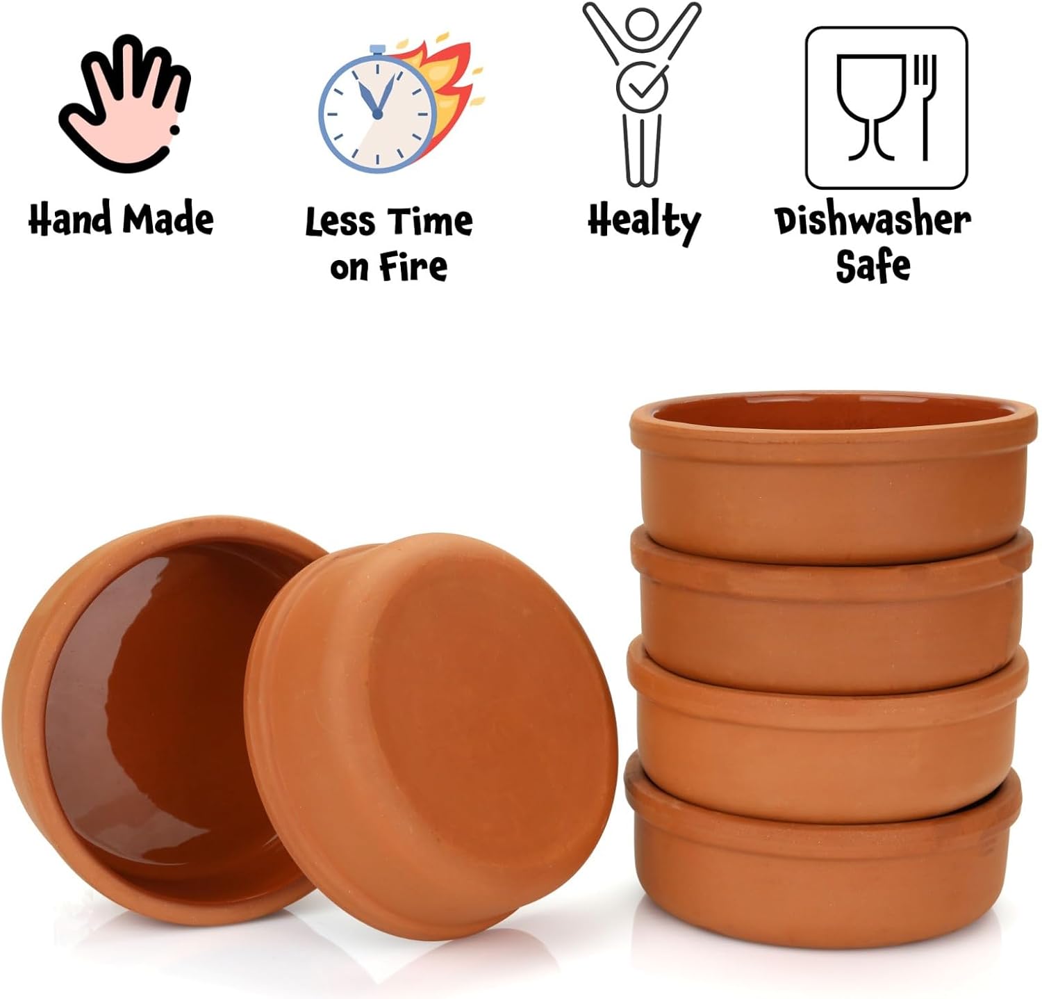 Areste Mexican Clay Cookware Set (Set of 6)- Terracotta Cooking Pots, Bowls, Plates, and Serving Dishes - Premium Spanish Earthenware for Baking
