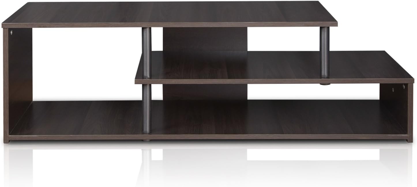 Furinno Econ Low Rise TV Stand, Espresso/Black | Open Shelf, TV Console for TV up to 46 Inch, for Living Room, Bedroom