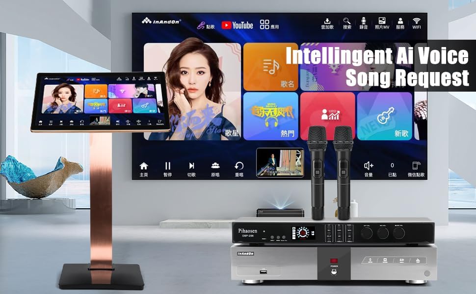 2026 New Chinese Karaoke Machine KV-V5 MAX Karaoke Player, with Reverb Wireless Microphone