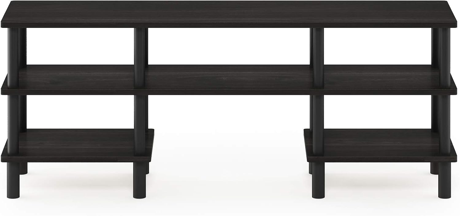 Furinno Nelly TV Stand, 3-Tier Entertainment Center with Open Shelves Storage, TV Console for TV up to 55 Inch, Soft Edges, for Living Room, Bedroom, Black
