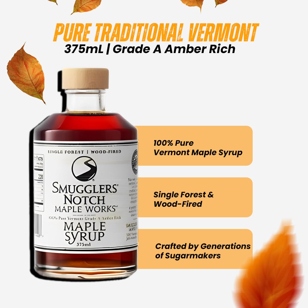 Smugglers’ Notch Maple Works – Bourbon Barrel Aged – 100% Pure Vermont Maple Syrup – Natural Sweetener & Gluten Free – Rich Taste – Waffles and Pancakes, Cocktails, Marinades, 3.38 Fl Oz. (100 mL)